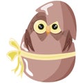 icon of a brown owl sitting in a brown egg with a bow Royalty Free Stock Photo